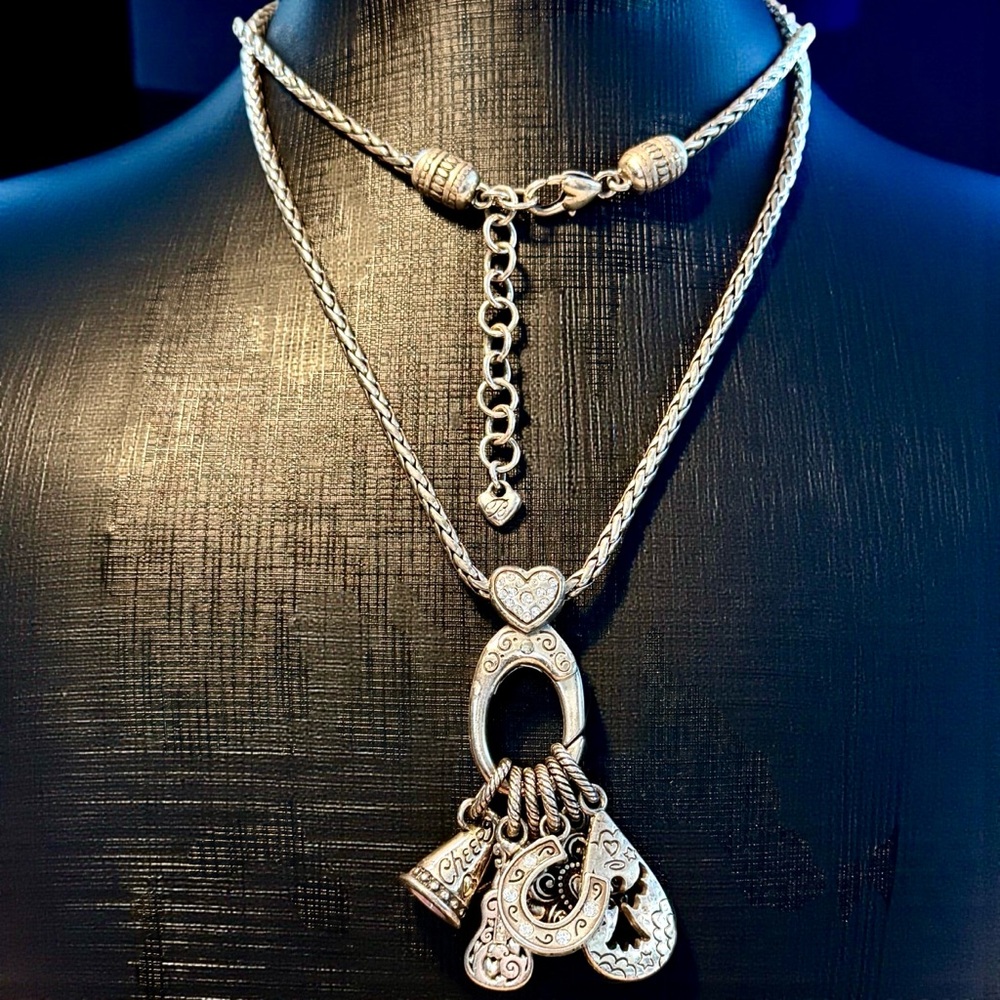Elegant Brighton Silver Charm 28” Necklace With Six Charms